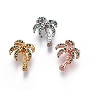 Brass Micro Pave Cubic Zirconia Slide Charms, Lead Free & Cadmium Free, Coconut Tree, Green, Mixed Color, 15x12.5x6.5mm, Hole: 2x10.5mm(ZIRC-F094-21-RS)