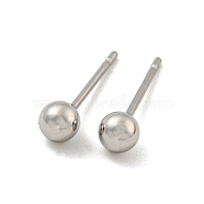 304 Stainless Steel with 201 Stainless Steel Smooth Round Ball Stud Earring Findings, Stainless Steel Color, 15x4x4mm(STAS-O004-08B-P)