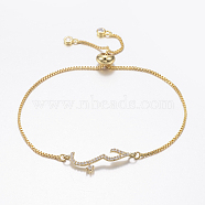 Adjustable Brass Micro Pave Cubic Zirconia Bolo Bracelets, Slider Bracelets, with Brass Box Chains, Golden, 10-5/8 inch(270mm)(BJEW-G586-05G)