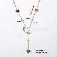 Stainless Steel Resin Sweetheart Love Heart Pendant Necklace Fashionable Colorful Cute Necklaces, Golden, Colorful, 15.75 inch(40cm)(LX3560)