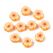 Handmade Polymer Clay Beads, Flower, Gold, 7~10x7~11x3~5mm, Hole: 1.6mm(CLAY-S096-006I)