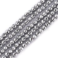 Non-Magnetic Synthetic Hematite Beads Strands, Faceted, Round, Silver Plated, 2mm, Hole: 1mm(G-G093-2mm)