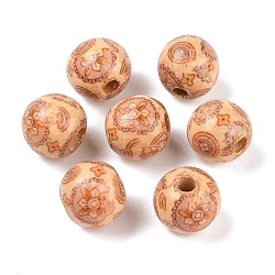 Round Printed Natural Maple Wood Beads, Macrame Beads Large Hole, Wheat, 16x15mm, Hole: 5mm, about 830pcs/1000g(WOOD-R243-16mm-B08)