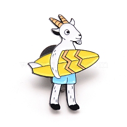 Goat with Surfboard Cartoon Enamel Pin, Zinc Alloy Enamel Brooch for Jacket Backpack, Electrophoresis Black, Colorful, 30x22.5x11mm(JEWB-TAC0002-46)