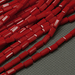 Opaque Glass Beads Strands, Faceted, Cuboid, Red, 7x3x3mm, Hole: 1mm, about 80pcs/strand, 15 inch(X-EGLA-E008-3x6mm-09)