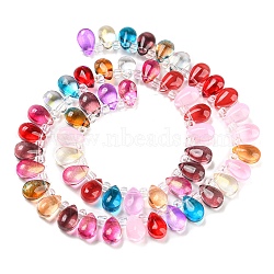 Transparent Glass Beads Strands, Segmented Multi-color Beads, Top Drilled, Teardrop, Mixed Color, 9x6x5mm, Hole: 1mm, about 51~52pcs/strand, 11.89~12.28''(30.2~31.2cm)(X-GLAA-B014-01D)