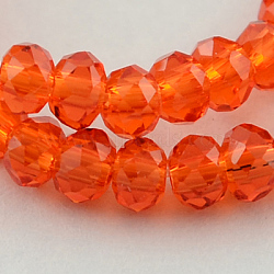 Transparent Glass Beads Strands, Faceted, Rondelle, Orange Red, 2.9~3.3x2mm, Hole: 0.5mm, about 145~150pcs/strand, 34~35cm(GLAA-R135-2mm-21)