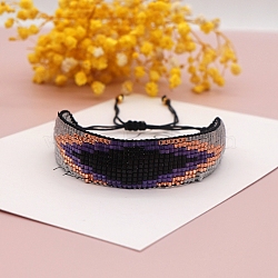 Miyuki Seed Braided Bead Bracelet, Wide Band with Rhombus Pattern Friendship Bracelet for Women, White, 11 inch(28cm)(BJEW-P269-05E)