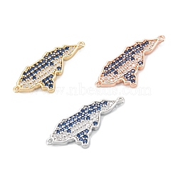 Eco-Friendly Brass Pendants, Micro Pave Cubic Zirconia Link Connectors, Long-Lasting, Clear & Blue, Mixed Color, 12x26.5x2mm, Hole: 0.8mm(KK-K255-06)