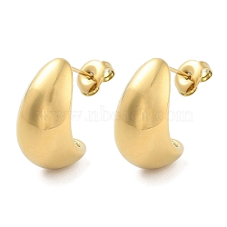 Ion Plating(IP) Teardrop 304 Stainless Steel Stud Earrings, Half Hoop Earrings, Real 14K Gold Plated, 19.5x19mm(EJEW-P258-41G)