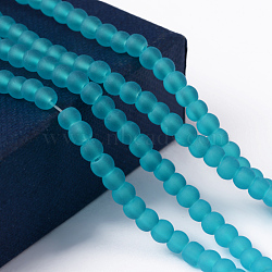 Transparent Glass Bead Strands, Frosted, Round, Dark Turquoise, 4mm, Hole: 1.1~1.6mm, about 200pcs/strand, 31.4 inch(GLAA-S031-4mm-37)