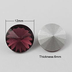 Glass Pointed Back Rhinestone, Rivoli Rhinestone, Back Plated, Cone, Purple, 12x6mm(RGLA-R003-12mm-6)