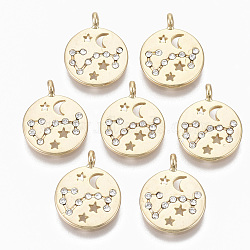 Alloy Pendants, with Crystal Rhinestone, Cadmium Free & Nickel Free & Lead Free, Constellation, Real 18K Gold Plated, Scorpio, 17x14x1.4mm, Hole: 1.5mm(PALLOY-S135-001J-NR)