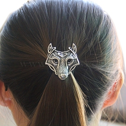 Alloy Rhinestone Hair Ties, Hair Accessories for Woman Girls, Wolf, Antique Silver, 50x40mm(PW-WGE9DA4-02)