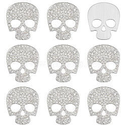 10Pcs Alloy Rhinestone Cabochons, Skull, Silver, 45x38.5x2.5mm(FIND-PH0038-53B)