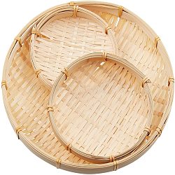 Bamboo Colander Bamboo Sieve, Chinese Traditional Bamboo Plate, with Small Kichen Bamboo Baskets, Tan, 15x5cm, 13.7x3cm, 25.5x4cm, 3pcs/set(AJEW-GA0002-18)