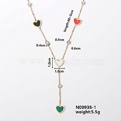 Stainless Steel Resin Sweetheart Love Heart Pendant Necklace Fashionable Colorful Cute Necklaces, Golden, Colorful, 15.75 inch(40cm)(LX3560)