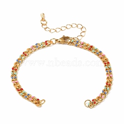 Two Tone Handmade Brass Curb Chain Bracelet Makings, with Enamel and 304 Stainless Steel Lobster Claw Clasps, Colorful, 5-1/2 inch(14cm)(AJEW-JB00850-04)