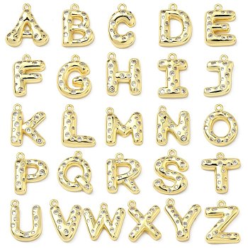 Brass Micro Pave Clear Cubic Zirconia Pendants, Letter A-Z Charms, Cadmium Free & Lead Free, Long-Lasting Plated, Rack Plating, Real 18K Gold Plated, 20~22x13~23x4~5mm, Hole: 1.5~1.8mm