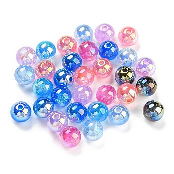 Iridescent Acrylic Beads, with Glitter Powder, Round, Mixed Color, 8mm, Hole: 1.6mm