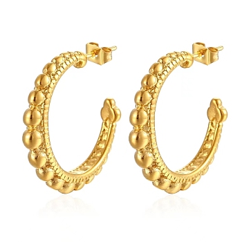304 Stainless Steel Stud Earrings, Half Hoop Earrings for Women, Real 18K Gold Plated, 28x5mm