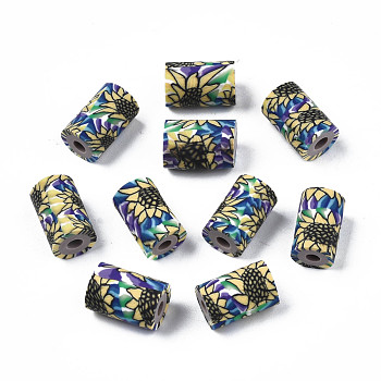 Handmade Polymer Clay Beads, Column with Jewelry Crafts Pattern, Pale Goldenrod, 11x6~7.5mm, Hole: 2~3mm