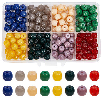 Opaque Solid Color Glass Beads Strands, Barrel, Mixed Color, 8.5x7mm, Hole: 1.2mm, 8 colors, 25pcs/color, 200pcs/box