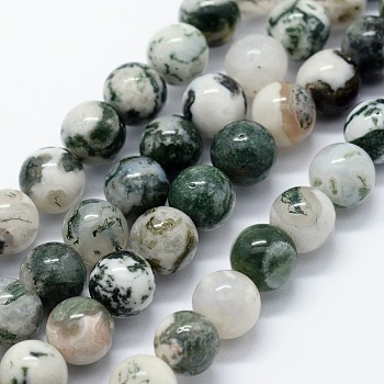 Natural Tree Agate Beads Strands, Round, 10mm, Hole: 1.2mm, about 37pcs/strand, 14.76 inch(37.5cm)