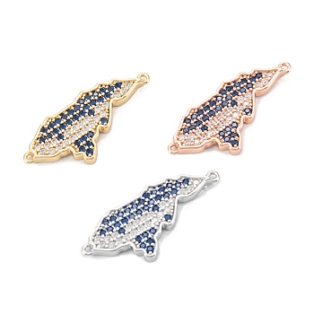 Eco-Friendly Brass Pendants, Micro Pave Cubic Zirconia Link Connectors, Long-Lasting, Clear & Blue, Mixed Color, 12x26.5x2mm, Hole: 0.8mm