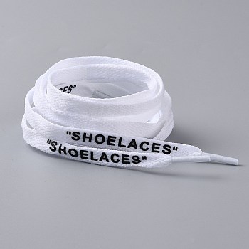 Polyester Flat Custom Shoelace, Flat Sneaker Shoe String with Word, for Kids and Adults, White, 1200x9x1.5mm, 2pcs/Pair