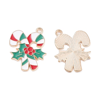 Christmas Alloy Enamel Pendants, Lead Free & Cadmium Free, Light Gold, Candy Cane Charm, Colorful, 23.5x19x1mm, Hole: 1.8mm