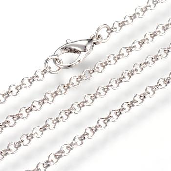 Iron Rolo Chains Necklace Making, with Lobster Clasps, Soldered, Platinum, 29.5 inch(75cm)