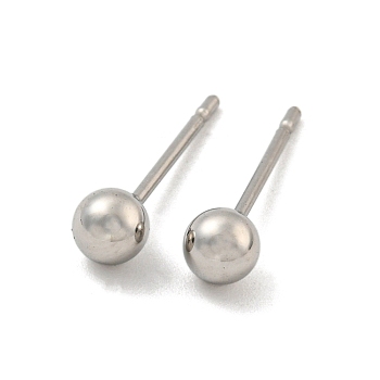 304 Stainless Steel with 201 Stainless Steel Smooth Round Ball Stud Earring Findings, Stainless Steel Color, 15x4x4mm