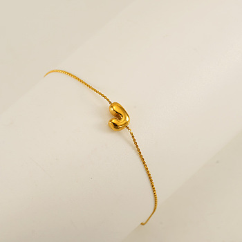 304 Stainless Steel Serpentine Chain Bracelets, Chunk Letter Link Bracelets for Women, Real 18K Gold Plated, Letter J, 6.50 inch(16.5cm), letter: 7~8.5x6~10.5mm