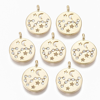 Alloy Pendants, with Crystal Rhinestone, Cadmium Free & Nickel Free & Lead Free, Constellation, Real 18K Gold Plated, Scorpio, 17x14x1.4mm, Hole: 1.5mm