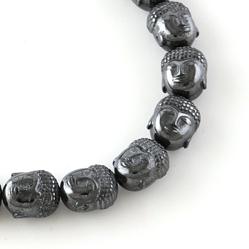 Non-magnetic Synthetic Hematite Beads Strands, Buddha Head, Black, 10x8.5~9x7mm, Hole: 1mm, about 39pcs/strand, 15.7 inch