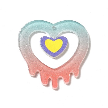 Acrylic Pendants, Heart Pattern, 37x37.5x2.5mm, Hole: 1.6mm