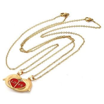 2Pcs 2 Color Alloy Magnetic Dolphin Pendant Necklaces Set, Matching Couple Lover Heart Necklaces for Valentine's Day , Golden, 19.88''(50.5cm), 1Pc/style