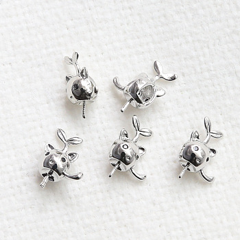 Cat Shaped Brass Peg Bails Pin Charms, for Half Hole Pearl Making, Random with or without Thread, Platinum, 13x9mm