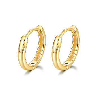 925 Sterling Silver Huggie Hoop Earrings, Round Ring, with S925 Stamp, for Women, Real 18K Gold Plated, 12mm