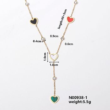 Stainless Steel Resin Sweetheart Love Heart Pendant Necklace Fashionable Colorful Cute Necklaces, Golden, Colorful, 15.75 inch(40cm)