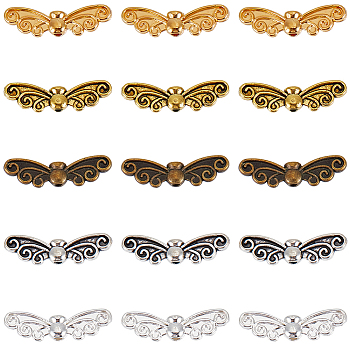 100Pcs 5 Colors Tibetan Style Alloy Beads, Butterfly Wing, Mixed Color, 22x7mm, 20pcs/color