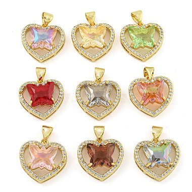 Real 18K Gold Plated Mixed Color Heart Brass+Cubic Zirconia Pendants