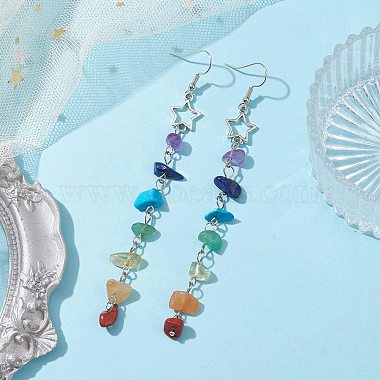 Chakra Theme Natural & Synthetic Gemstone Chip Dangle Earrings(EJEW-JE05629-01)-2