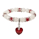 Natural Quartz Crystal & Glass Beaded Stretch Bracelet with Heart Charms for Valentine's Day(BJEW-TA00284)-1
