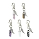 Natural Gemstone Double Terminated Pointed Pendant Decorations with Alloy Wing Charm(HJEW-JM01149)-1