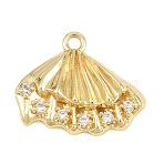 Brass Micro Pave Clear Cubic Zirconia Pendants, Shell Shape Charms, Real 18K Gold Plated, 14x16x3mm, Hole: 1.5mm(CU-CBA0565-05G)