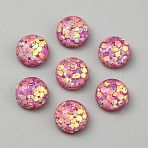 Transparent Resin Cabochons, Half Round, with Paillette, Faceted, Pale Violet Red, 16x9.5mm(RESI-WH0038-47A)