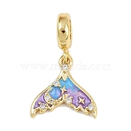 Brass Micro Pave Clear Cubic Zirconia European Dangle Charms, Colorful Enamel Large Hole Pendants, Real 18K Gold Plated, Whale Tail, 24mm, Hole: 4.7mm, Pendant: 14x14.5x2mm(KK-N271-46G-03)