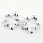 Rack Plating Alloy Sakura Open Back Bezel Pendants, For DIY UV Resin, Epoxy Resin, Pressed Flower Jewelry, Hollow, Cadmium Free & Nickel Free & Lead Free, Silver Color Plated, 31.5x30x3.5mm, Hole: 2.8mm(X-PALLOY-S047-36D-FF)